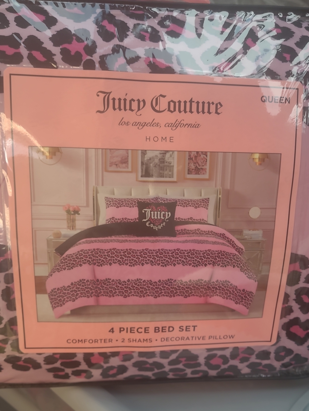 Juicy Couture Pink and Black Leopard Print 4-Piece Comforter Set